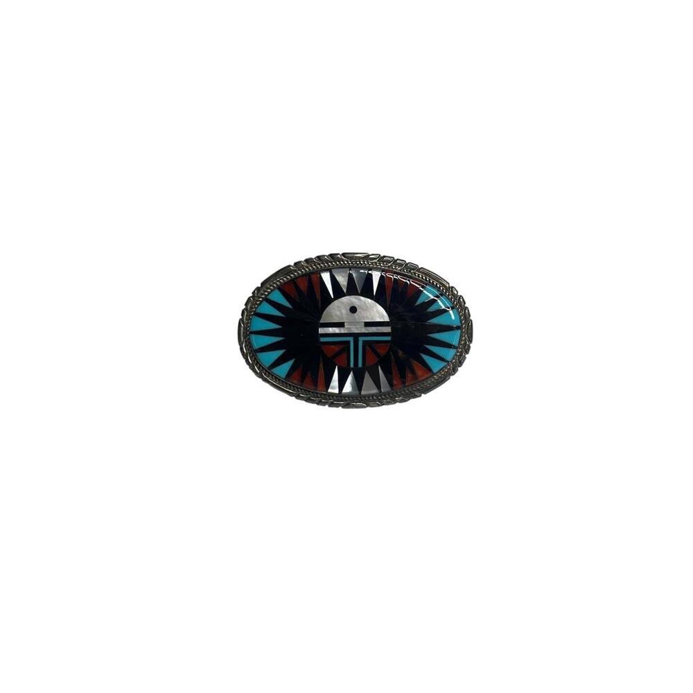 Larry Leslie Zuni Sunface 925 Belt Buckle Native American